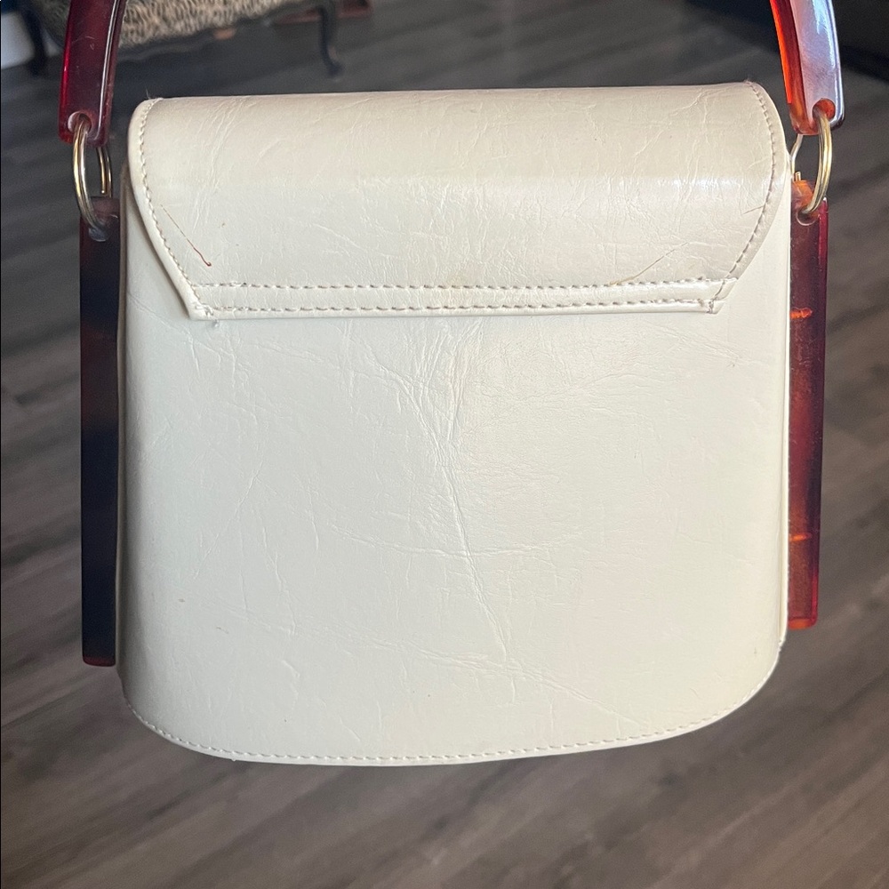 Vintage Cream Handbag with Tortoise Handle - Picture 3 of 10